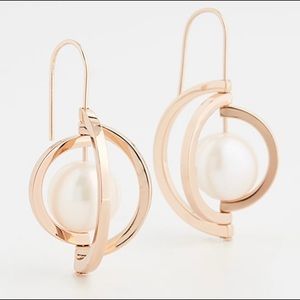 Tory Burch rose gold hoop drop earrings with pearl orbs